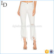 White Washed slim pencil pants ripped denim for women